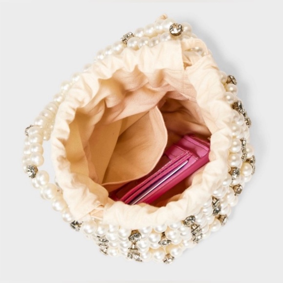 Cream Faux Pearl Beaded & Sparkling Accents with Vintage Glamour! Statement Bag! - Picture 7 of 7